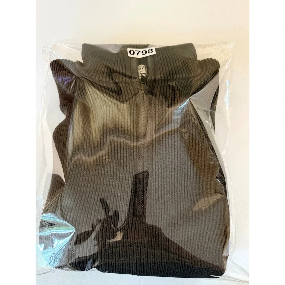 LL‎ Bean Quarter Zip Sweater Mens LG Gray Excellent Ribbed Cotton